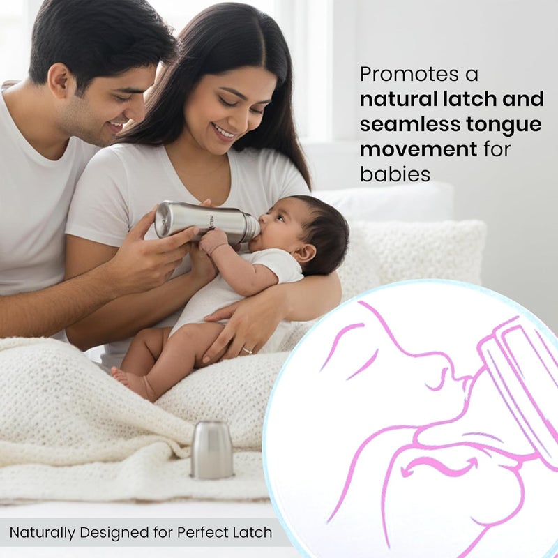 nuluv Nourish+ Wide Neck Silicone Nipple for Feeding Bottles, 3M+ M-Size, Anti-Colic Mechanism, 100% Soft Silicone, BPA-Free, BIS Approved, Pack of 2 - Image 4